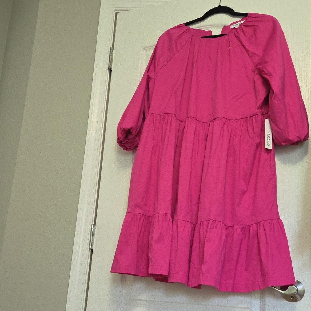 Chico's Pink Ruffled Tiered Sundress with Raglan Sleeves